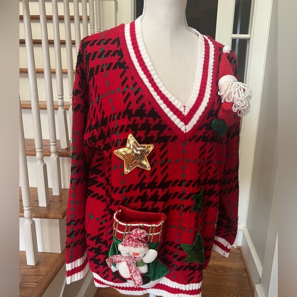 Ugly Sweater Christmas Sweater. V-neck with pockets. Size M - Picture 1 of 4
